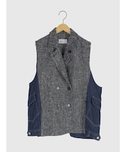 ツイードデニムドッキングノースリーブジャケット