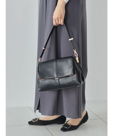 フェイクレザーフラップハンドバッグ