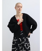 ボリュームスリーブ刺繍ロゴニットカーディガン