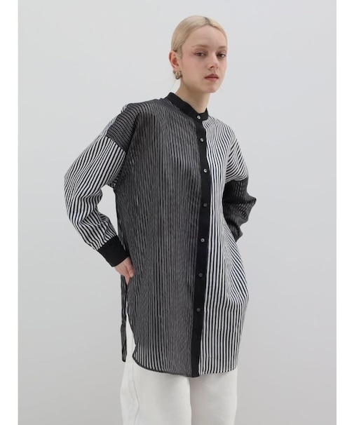 マルチストライプ配色デザインシャツ