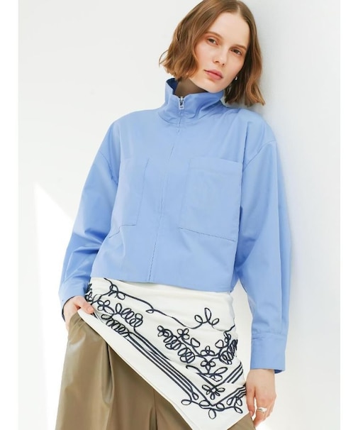 スタンドネックジップアップシャツ