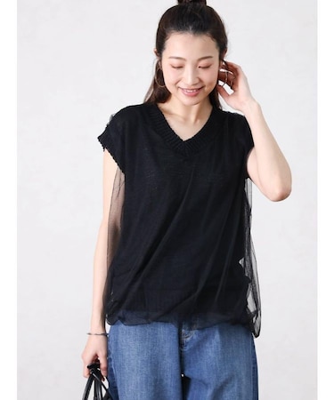 チュールレイヤードノースリニット