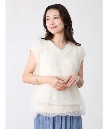 チュールレイヤードノースリニット