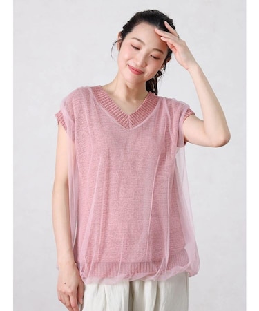 チュールレイヤードノースリニット