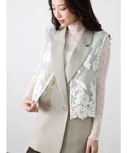 レースレイヤードダブルブレストジレ