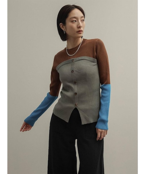 ビスチェドッキングバイカラーリブニットプルオーバー