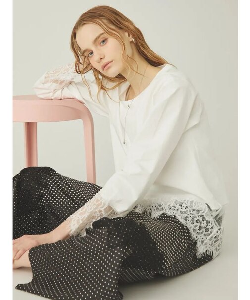 裾レース切替プルオーバー