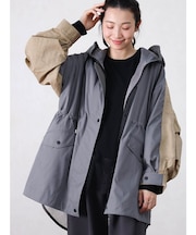 配色切替パーカーロングジャケット