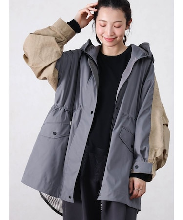 配色切替パーカーロングジャケット