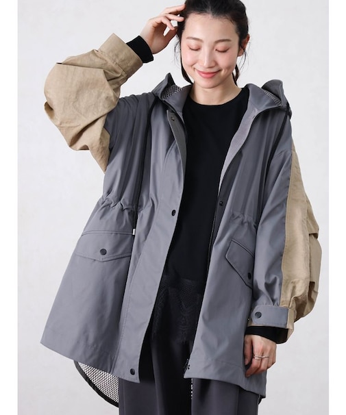 配色切替パーカーロングジャケット