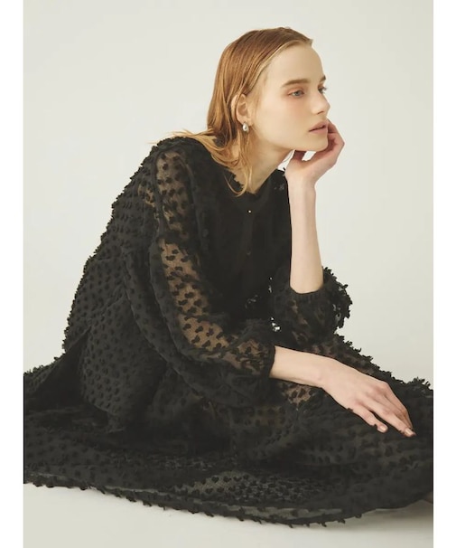 ボリュームスリーブジャガードシアーブラウス