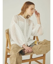 ボリュームスリーブジャガードシアーブラウス