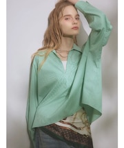 スキッパーネック ストライプシャツ