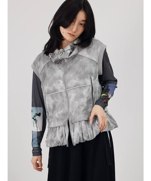 タイダイ柄バルーンヘムジップベスト