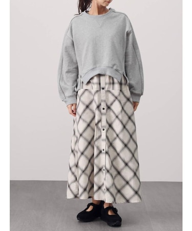 バイアスチェックワンピースレイヤードスウェット