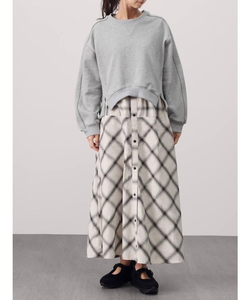 バイアスチェックワンピースレイヤードスウェット