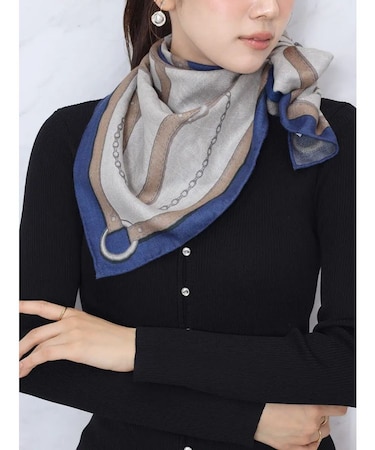 シルクミックスベルト柄大判スカーフ