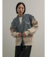 ケーブルニットドッキングデニムカーディガン