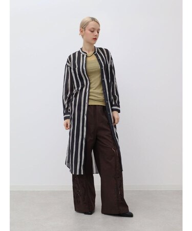 シアーストライプロングシャツワンピース