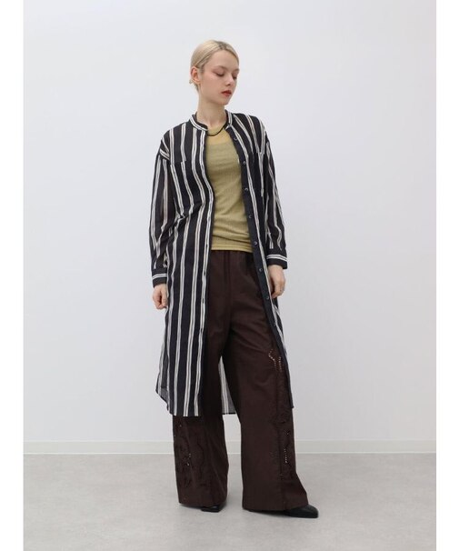 シアーストライプロングシャツワンピース