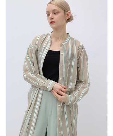 シアーストライプロングシャツワンピース
