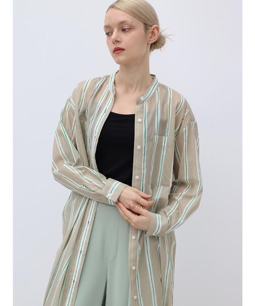 シアーストライプロングシャツワンピース