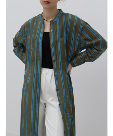 シアーストライプロングシャツワンピース