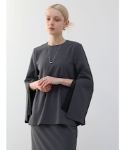 シャンブレービエラ袖スリットブラウス