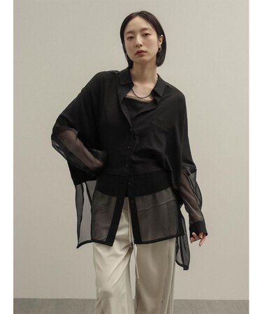 シアー切替ドルマンシャツ