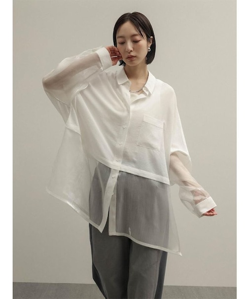シアー切替ドルマンシャツ