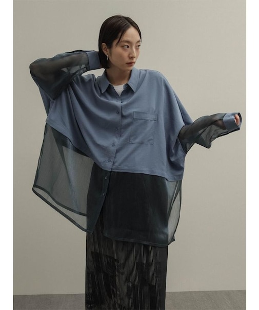 シアー切替ドルマンシャツ