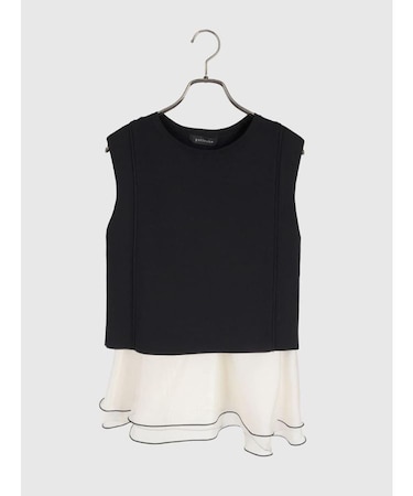 パイピングフリルノースリーブニットトップス