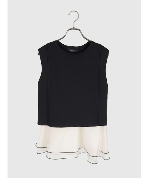 パイピングフリルノースリーブニットトップス