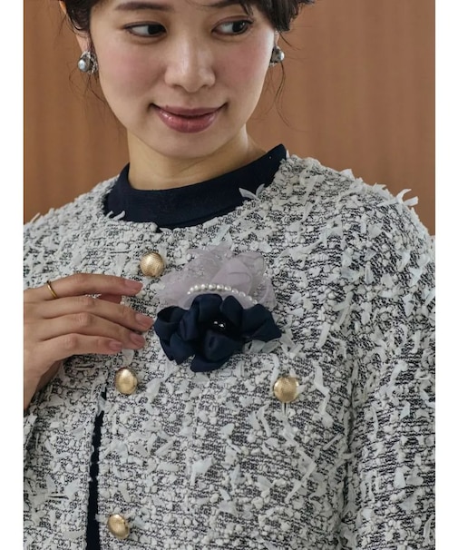 パール付きバイカラーコサージュ