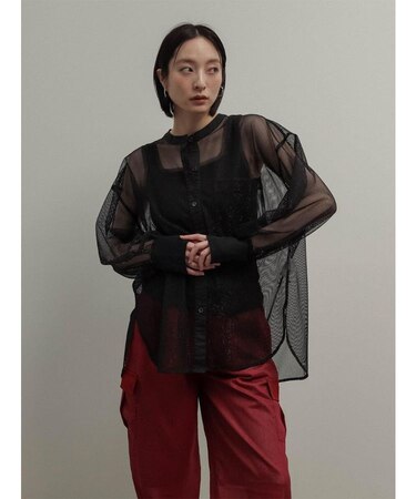 メッシュラメクルーネックシャツ