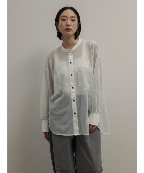 メッシュラメクルーネックシャツ