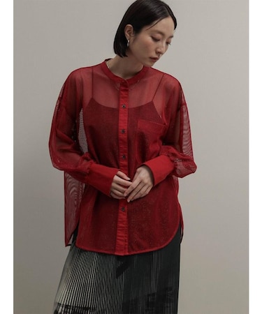 メッシュラメクルーネックシャツ