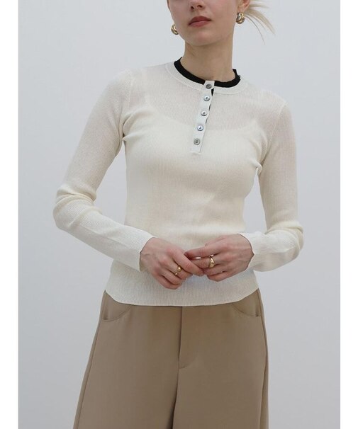 ヘンリーネックバイカラーリブニット