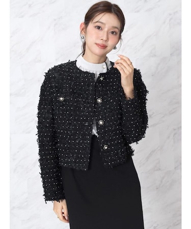 ドットツイードノーカラ―ジャケット