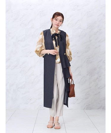 テクニカルデニムアシメフリルジレワンピ