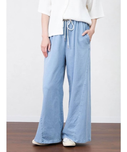 切り替えワイドデニムパンツ