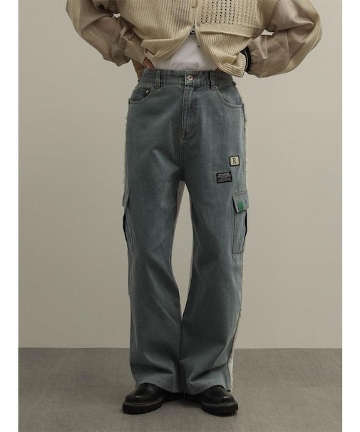 ワッペンデニムドッキングスウェットパンツ