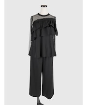 フリルシアーブラウス×ワイドパンツセット