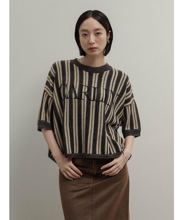 ケミカルウォッシュストライプロゴニット