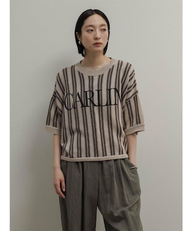 ケミカルウォッシュストライプロゴニット