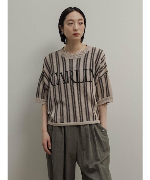 ケミカルウォッシュストライプロゴニット