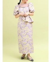 フラワージャガードペプラムドレスワンピース