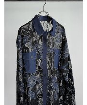 デニムフラワージャガードレースブラウス