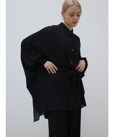 ウエストリボンドレープシアーシャツ