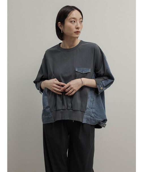 デニムドッキングデザイントップス